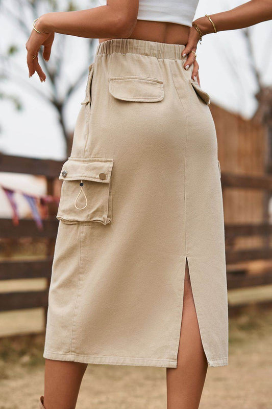 Drawstring Waist Slit Denim Skirt Trendsi 5de62b7a91ad427895fe12d0322a4e4d-Max