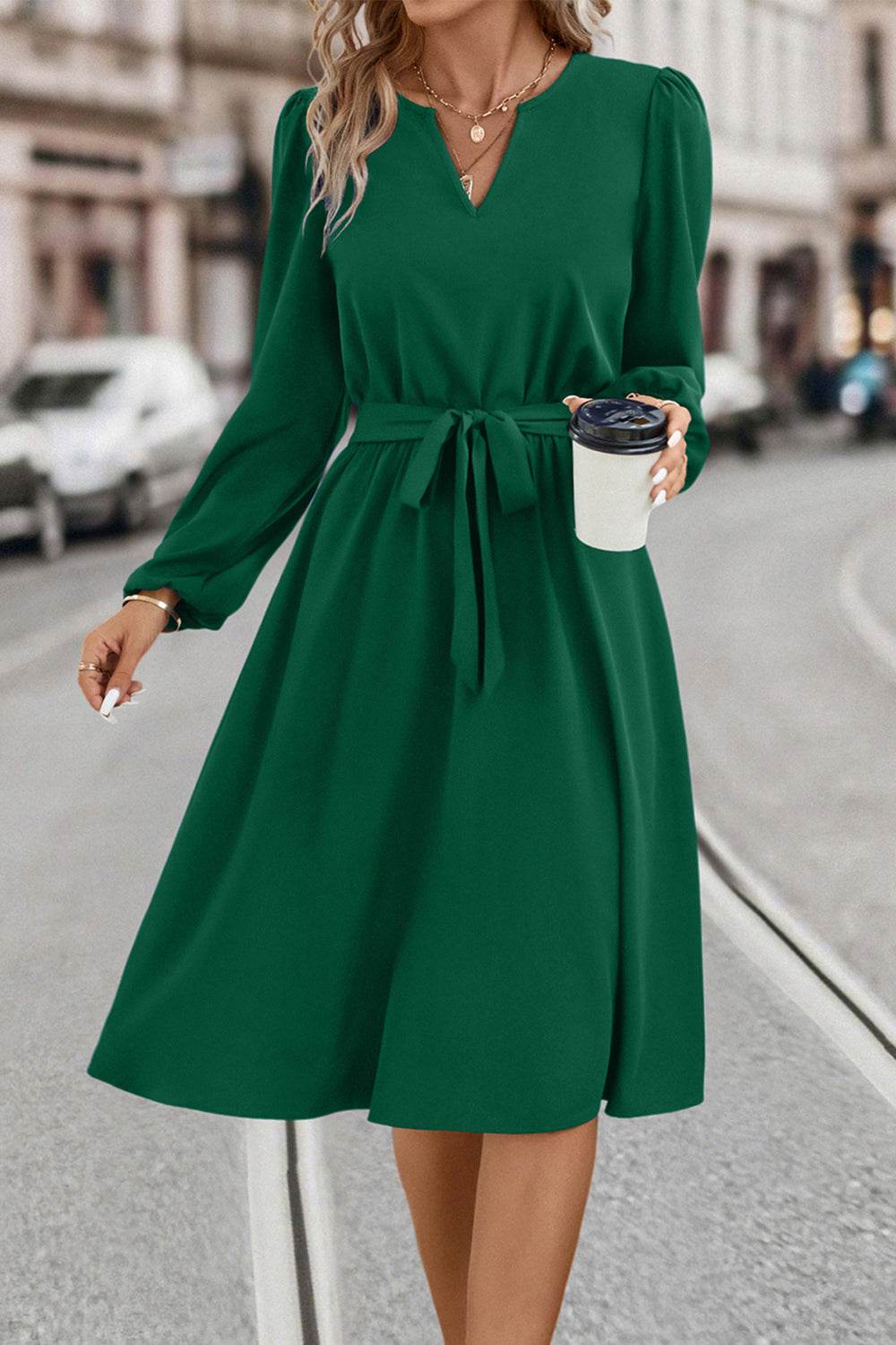 Tie Waist Notched Neck Long Sleeve Dress Green Trendsi 5de927a17b91408b9751326f1a89740c-Max