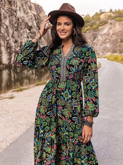 Printed Notched Neck Maxi Dress Trendsi 5e046c00-9c6d-47bd-b709-c2554a5b3a80-Max
