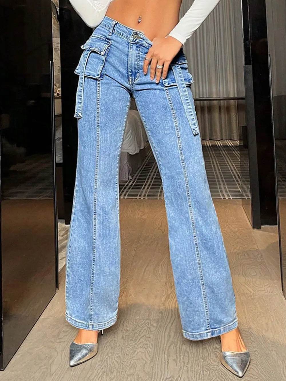 Mid Rise Straight Jeans with Cargo Pockets Light Trendsi 5e4a58cd-f29d-482c-938e-c0f9b6d38257-Max
