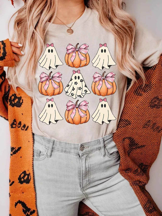 Halloween Bowknot Ghost Pumpkin Graphic T Shirt Tan Trendsi 5e4a8407347945848c590392ad7b7d61-Max-Origin
