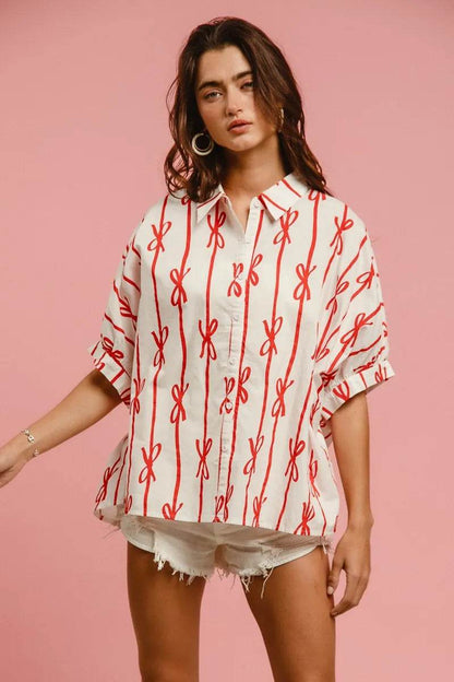 BiBi Bow Ribbon Woven Printed Button Down Shirt Trendsi 5e7aad970e8f4a699f01b053af7f3b5b-Max-Origin