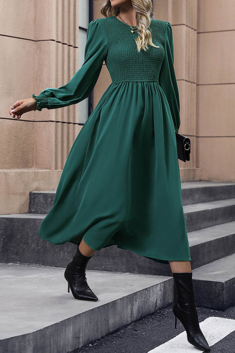 Perfee Smocked Long Sleeve Midi Dress Trendsi 5e8cac4d01b14a00b0e93d86f357fd6a-Max