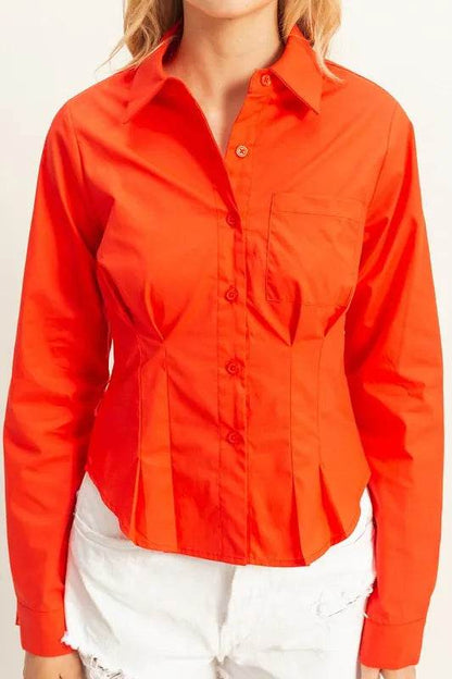 HYFVE Long Sleeve Pleated Waist Poplin Shirt Trendsi 5e8fca09-0358-4cca-aa48-4f6c8c0c5011-Max-Origin