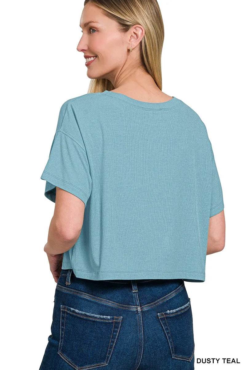 Zenana Ribbed Round-Neck Crop T-Shirt Trendsi 5eb392e6a2da4bd5b62a83dbd6916ed9-Max-Origin