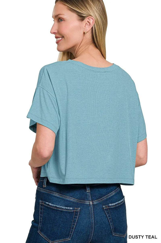 Zenana Ribbed Round-Neck Crop T-Shirt Trendsi 5eb392e6a2da4bd5b62a83dbd6916ed9-Max-Origin