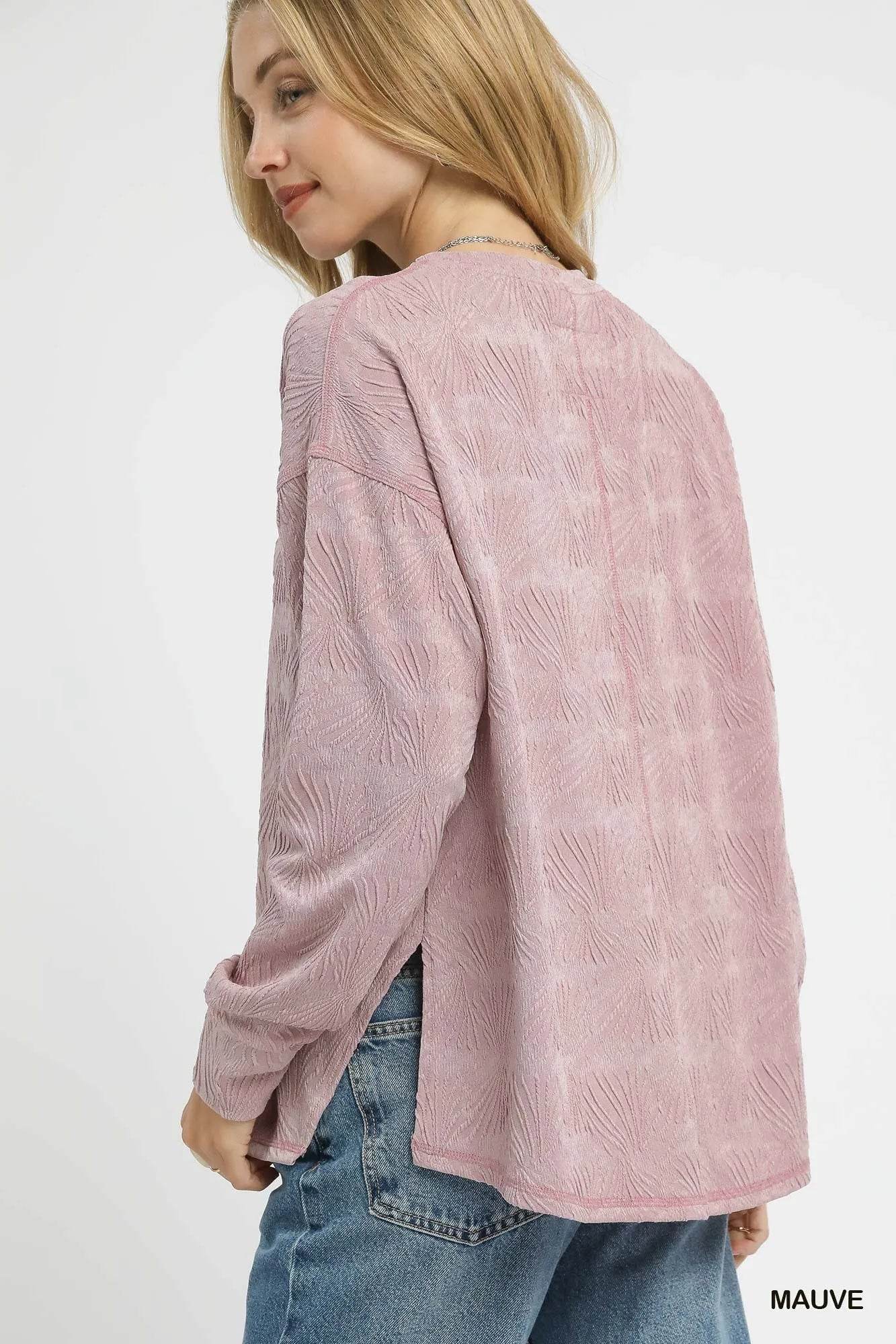 Umgee Textured Knit Long Sleeve Top Trendsi