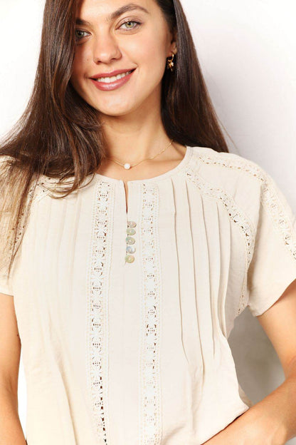 Double Take Crochet Buttoned Short Sleeves Top Trendsi 5efc591acc914125a7d4d853c3b44455-Max