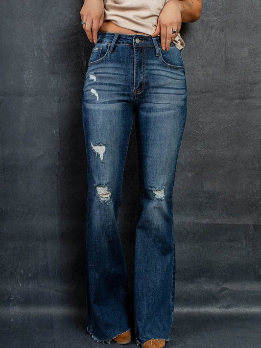 Distressed High-Waisted Flare Jeans Medium Trendsi 5f49cf58d11d424b94e0d2729104f432-Max-Origin