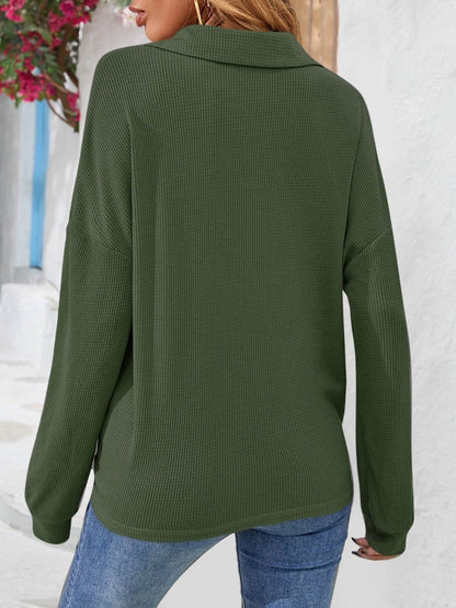 Half Button Collared Neck Long Sleeve Top Trendsi 5f5d8f6c2eca4f119da4a30e395532f2-Max