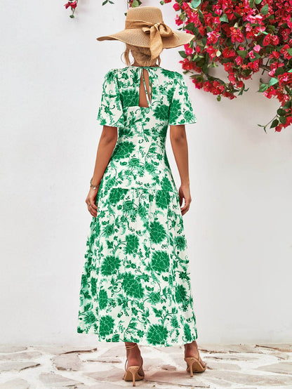 Floral Round Neck Tied Open Back Dress Trendsi 5f6b4994b9db4f0a898425eb5bfdbfbb-Max