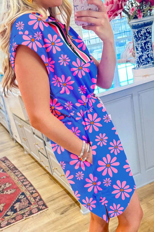 Floral Print Zip Collar Drawstring Summer Mini Dress Trendsi 5f6f1870-c128-45d4-8683-35378d2d8122-Max-Origin