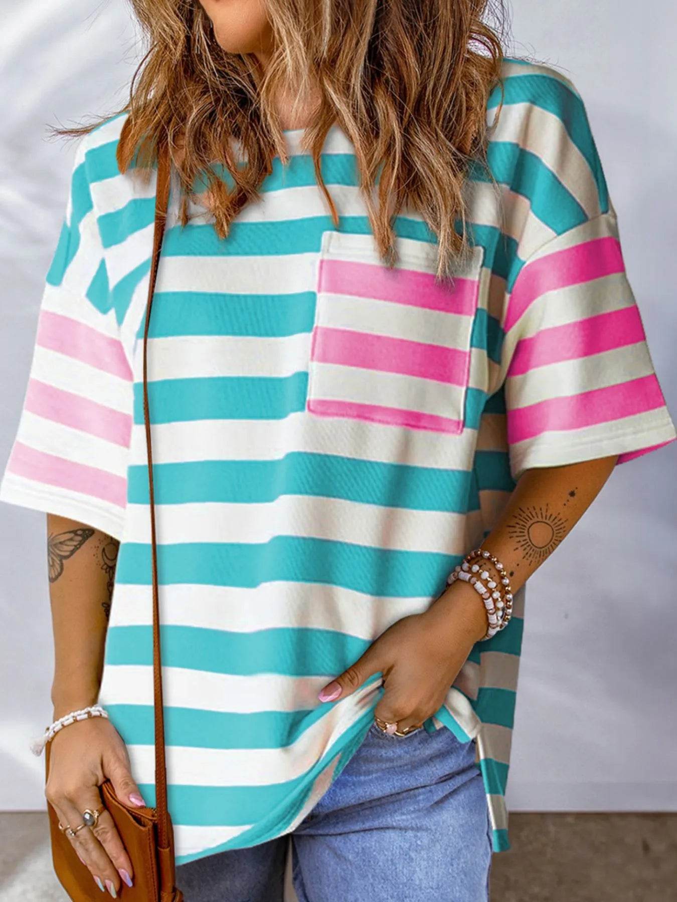 Striped Oversized Short Sleeve T-Shirt Blue Trendsi 5f7a2120-2093-45dc-a762-a9c3a1416e66-Max-Origin