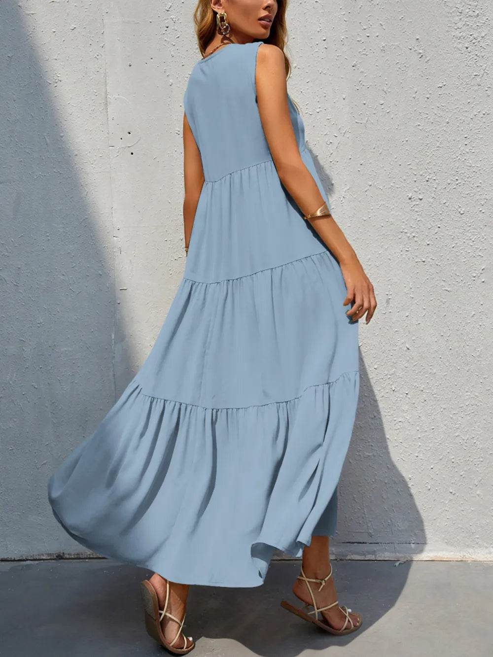 FAM-FAM Tiered V-Neck Sleeveless Dress Trendsi 5f85b09b-69d5-40e5-9eae-c5966be2738e-Max