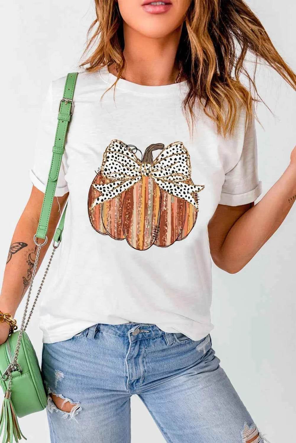 Full Size Pumpkin Round Neck Short Sleeve T-Shirt Trendsi 5f94c78d-ddbd-4fb8-b446-103a9611559e-Max