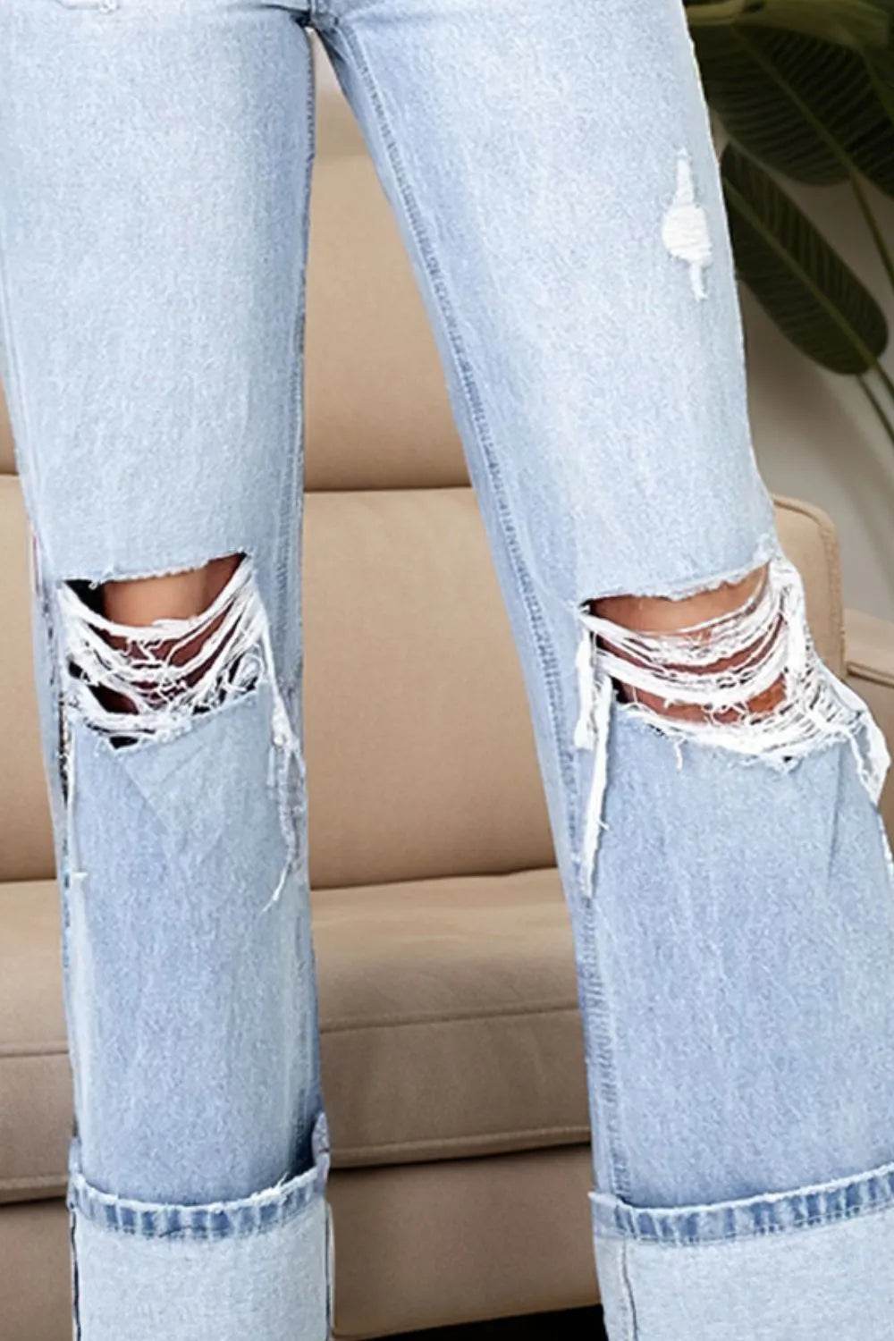 Distressed High Waist Jeans with Pockets Trendsi 5fa24d4e-8752-4ae8-9be1-20e5988edf13-Max