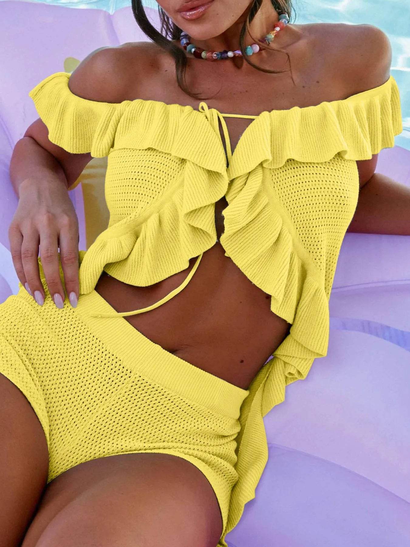 Off-Shoulder Ruffle Top and Shorts Sweater Set Trendsi 5fa65eec-0891-4fdb-87cd-e46777e06037-Max-Origin