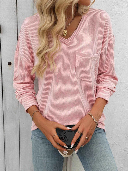 Ribbed V-Neck Long Sleeve T-Shirt Blush Pink Trendsi 5fb316e0-cf3b-4155-b2ba-1a774972f4f3-Max-Origin