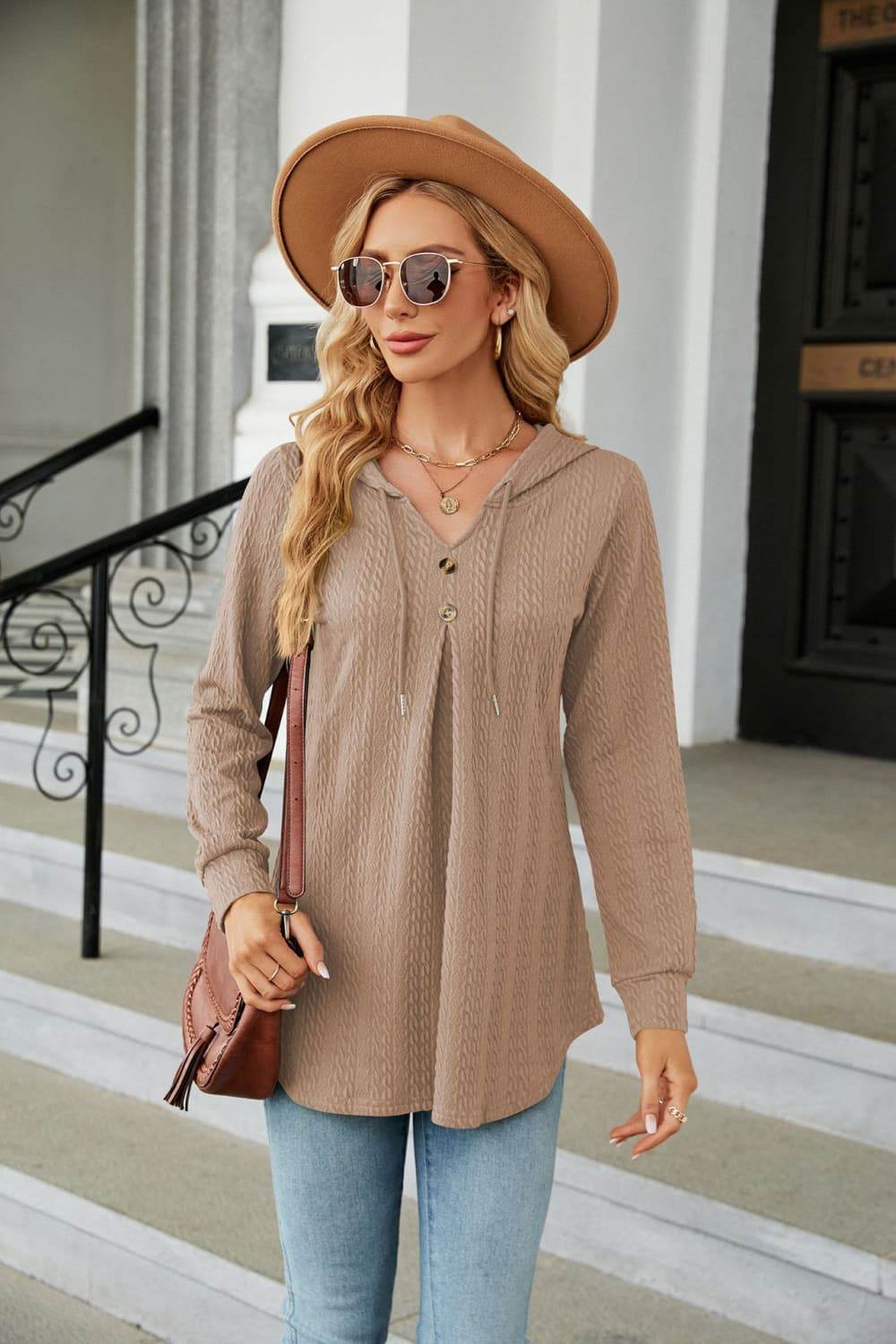 Long Sleeve Hooded Blouse Camel Trendsi 5fd76d5845904469bae574299f681f6d-Max