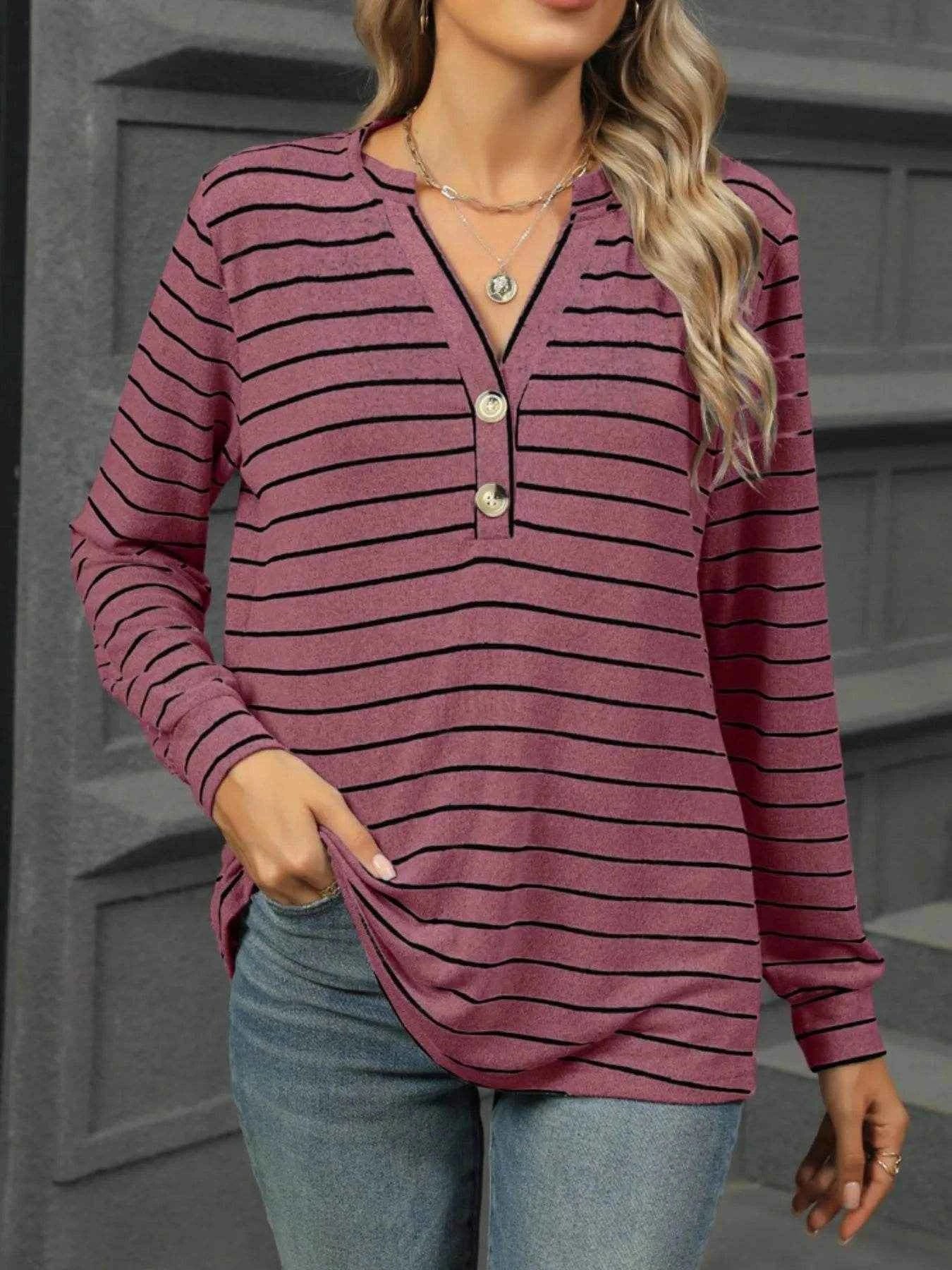 Striped Henley T-Shirt with Button Detail Trendsi 5fecc758-9352-451f-bf40-26d3e06f6f88-Max-Origin