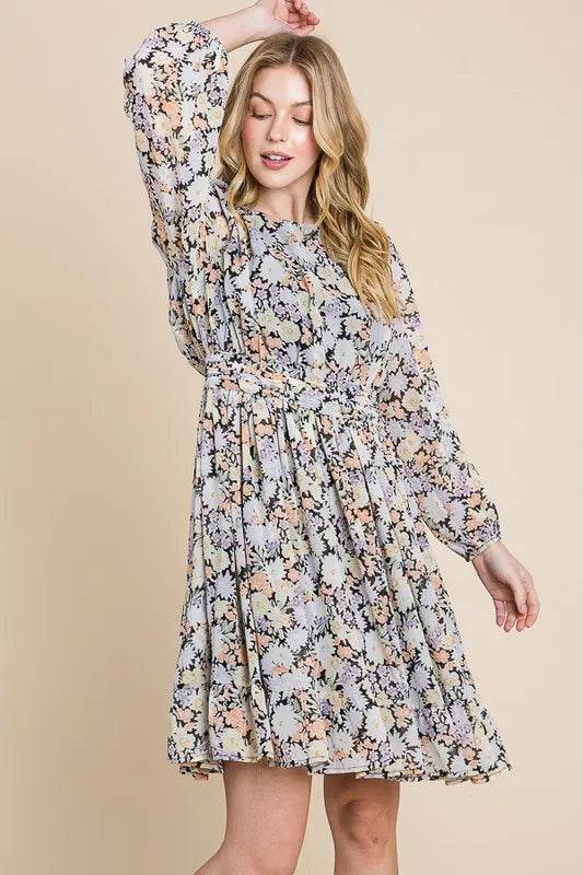 Lime 'N' Chili Chiffon Floral Print Belted Dress with Back Zipper Trendsi 5ff6b3b00a084e48ab11ecccbd726483-Max-Origin