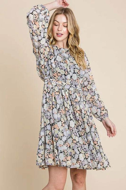 Lime 'N' Chili Chiffon Floral Print Belted Dress with Back Zipper Trendsi 5ff6b3b00a084e48ab11ecccbd726483-Max-Origin