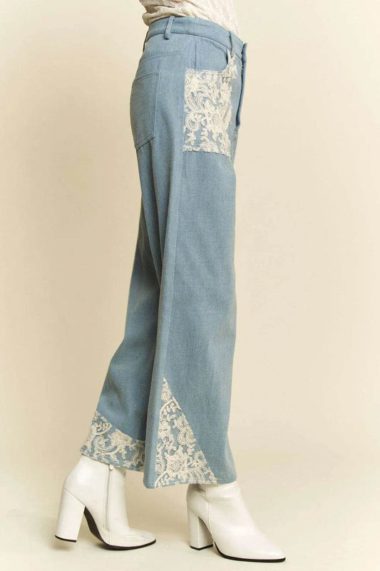Davi & Dani Lace Applique Wide Leg Jeans Trendsi 6032c643-468f-4ab8-982c-9edc252044e5-Max