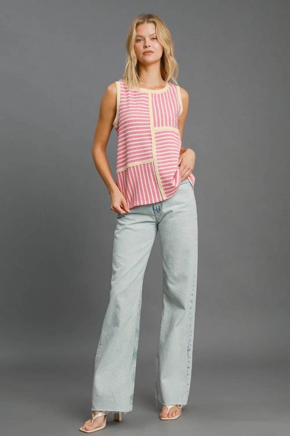 Umgee Round Neck Texture Striped Tank Trendsi 6036fc53-42c2-4995-8873-294fa52e8d83-Max