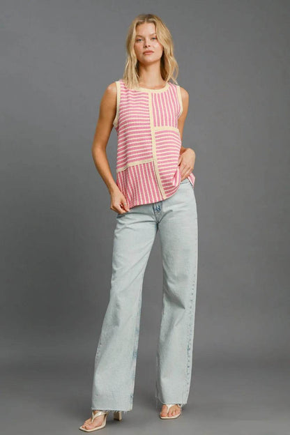 Umgee Round Neck Texture Striped Tank Trendsi 6036fc53-42c2-4995-8873-294fa52e8d83-Max
