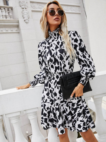 Ivy Lane Printed Lantern Sleeve Turtleneck Dress Trendsi 6053ad09c1be4b3f9180c6a2d1314923-Max