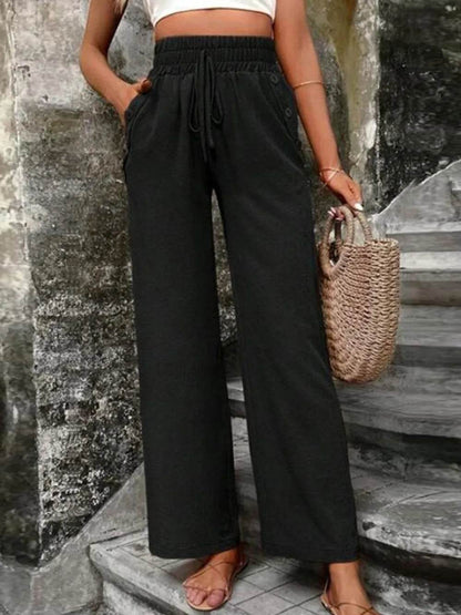 Tied High Waist Wide Leg Pants with Pockets Trendsi 6057f3c7-89a4-4fd2-976d-1b3e9cca8c89-Max