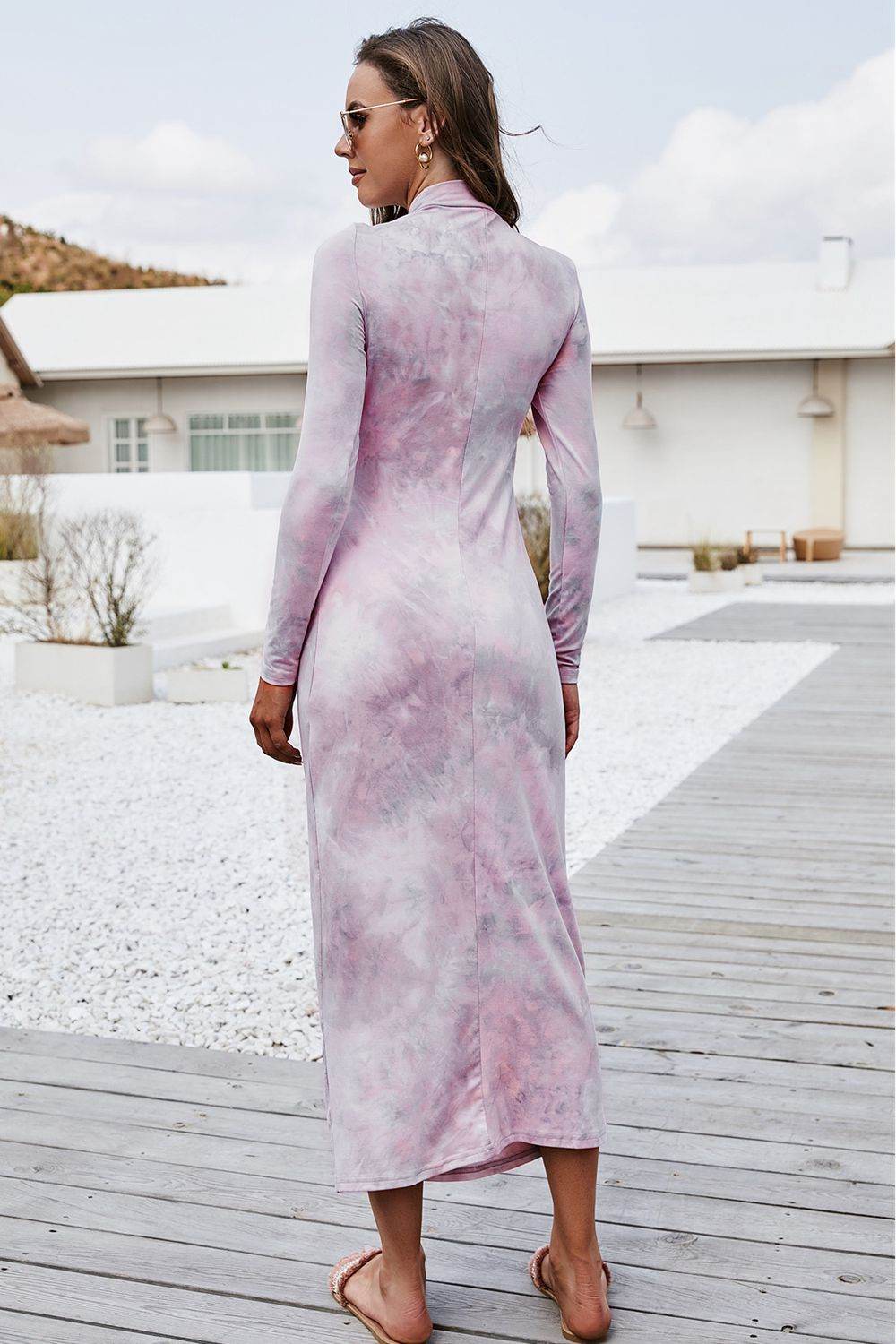 Tie Dye Mock Neck Long Sleeve Dress Trendsi 6059d56cba624b45b1d48fc70cc8f169-Max