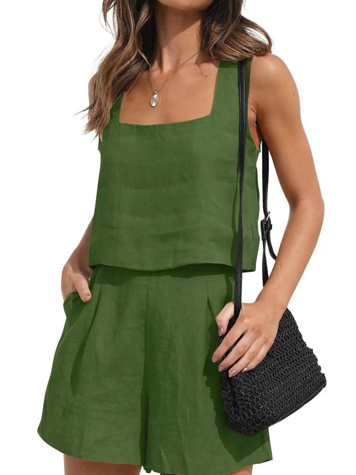Square Neck Tank and Shorts Set Army Green Trendsi 607822978c7e4f1391b9a0a0a0d3bfe9-Max-Origin