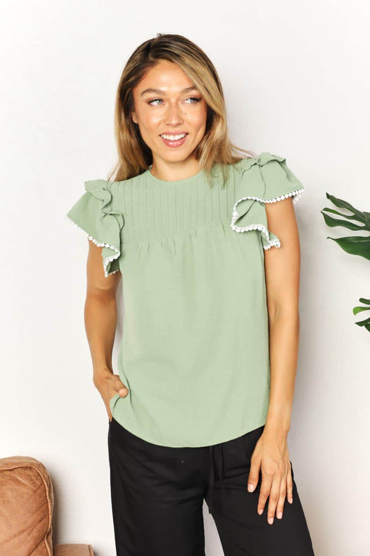 Perfee Pleated Detail Flutter Sleeve Blouse Light Green Trendsi 607bf7bddf384ccf96e56d9b43d5baa4-Max
