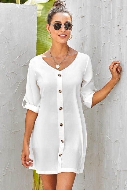 Buttoned V-Neck Dress Trendsi 60826418dcdd496e96fae8a544669de9-Max