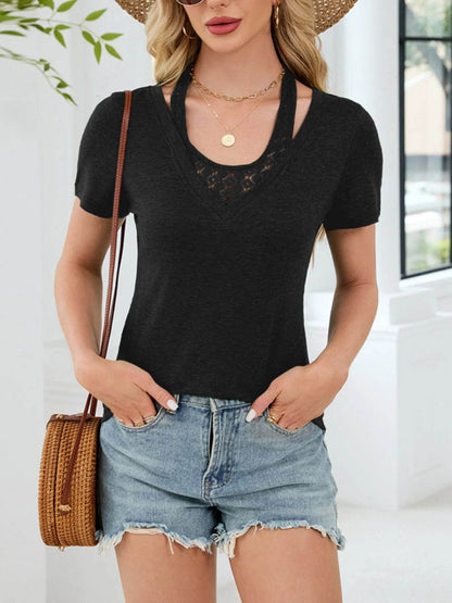 Lace Detail Short Sleeve T-Shirt Black Trendsi 60987958-a807-44f9-a826-49ea1f1afb8e-Max-Origin