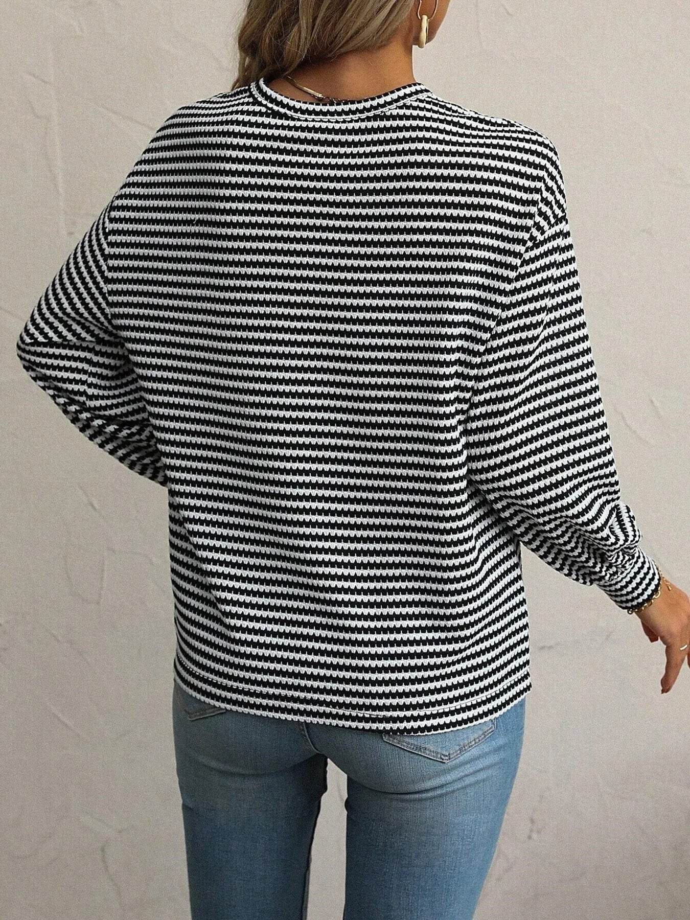 Striped Round Neck Lantern Sleeve Top Trendsi 609fa54bade34ac19ed013634906055d-Max-Origin