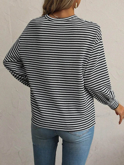 Striped Round Neck Lantern Sleeve Top Trendsi 609fa54bade34ac19ed013634906055d-Max-Origin