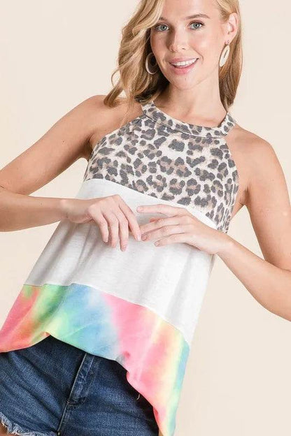 BiBi Leopard and Tie Dye Block Halter Neck Top Trendsi 60bf1dd7153d41139e319d654fb5950e-Max-Origin