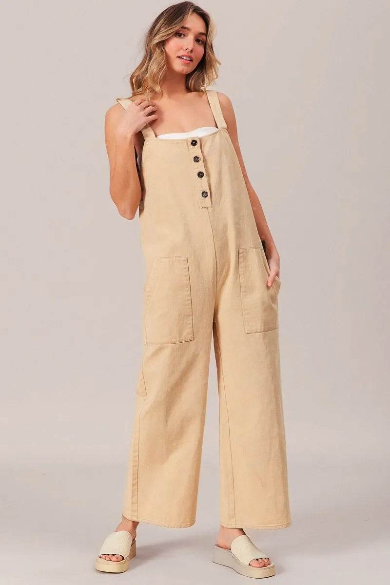 BiBi Washed Denim Buttoned Overall Jumpsuit OATMEAL Trendsi 60f52d30478b4c8ca570a961a52342b5-Max-Origin