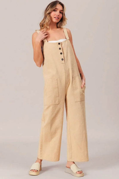 BiBi Washed Denim Buttoned Overall Jumpsuit OATMEAL Trendsi 60f52d30478b4c8ca570a961a52342b5-Max-Origin