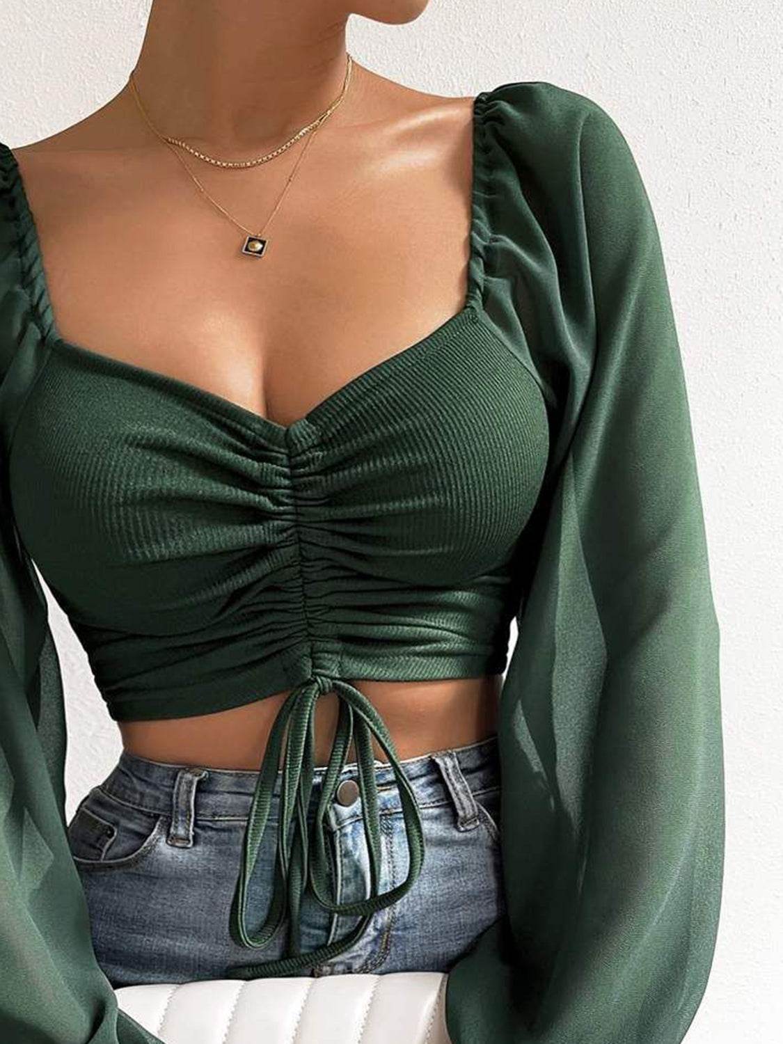 Drawstring Sweetheart Neck Cropped Top Trendsi 60fafbb2df8349c09b7fb5a23f7e4f98-Max