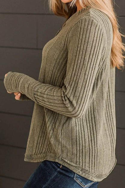 Ribbed Buttoned Long Sleeve Blouse Trendsi 60fbafa5f9a4401eb495db0bdc19a380-Max