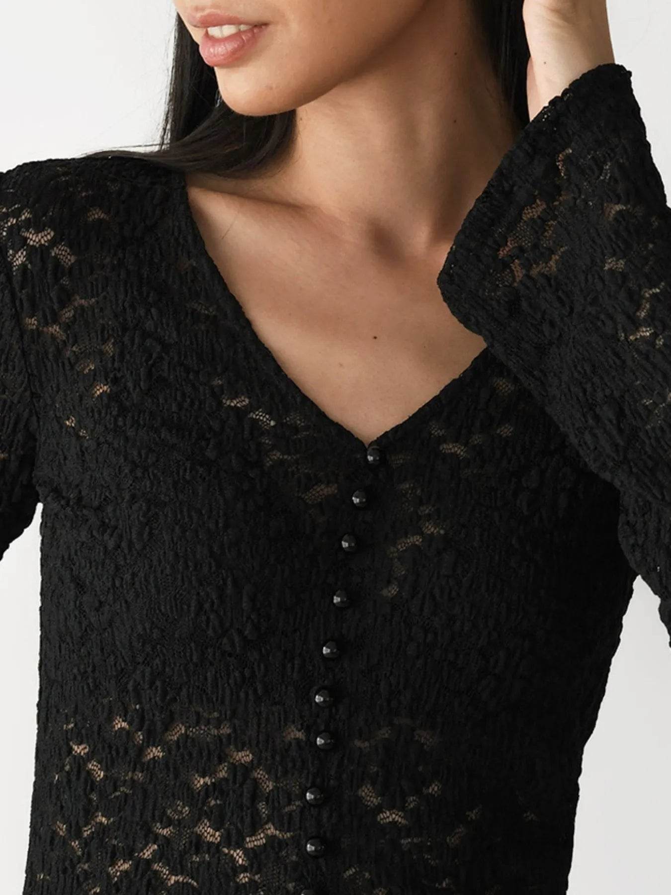 Lace V-Neck Flare Sleeve T-Shirt Trendsi 6106ad04-f03c-4e9f-9a07-b0a216697386-Max-Origin