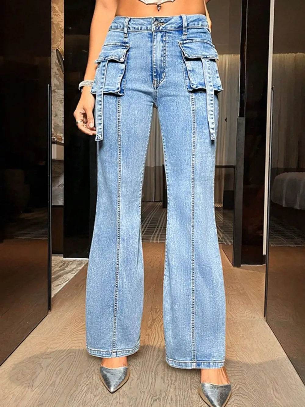 Mid Rise Straight Jeans with Cargo Pockets Trendsi 612710e4-89dd-410b-a1b0-cfac08f5795f-Max