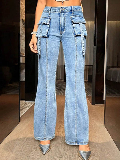 Mid Rise Straight Jeans with Cargo Pockets Trendsi 612710e4-89dd-410b-a1b0-cfac08f5795f-Max