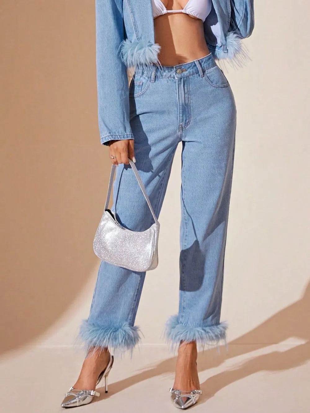 Plush Hem High Rise Straight Jeans Trendsi 6129dd4b-a969-428d-8077-5af2a4f0d4d7-Max