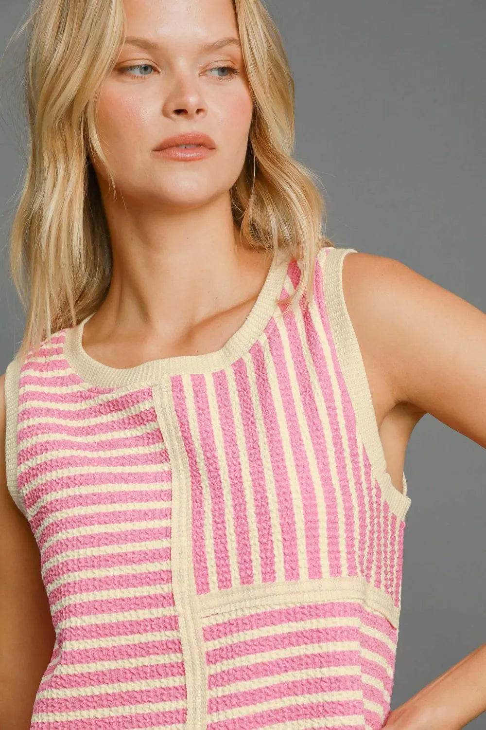 Umgee Round Neck Texture Striped Tank Trendsi 612c91ad-fc36-4ab3-b20d-66406bfbc744-Max