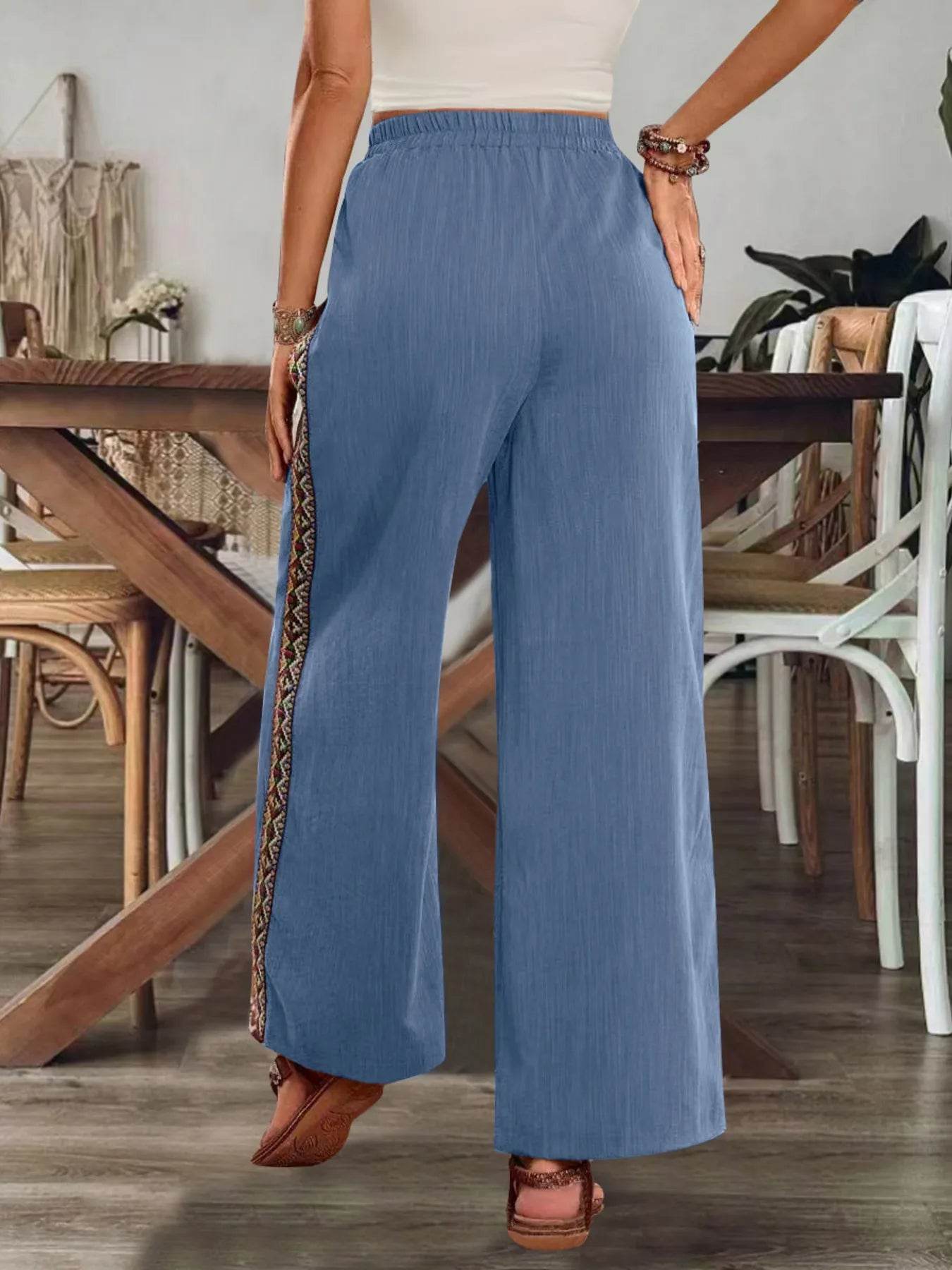 Bohemian Wide Leg Embroidered Side Stripe Pants Trendsi 613aa662273b44309bdc2b49d63d7d0a-Max-Origin