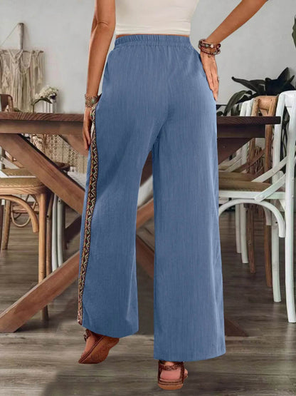 Bohemian Wide Leg Embroidered Side Stripe Pants Trendsi 613aa662273b44309bdc2b49d63d7d0a-Max-Origin